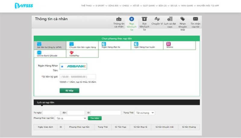 Hướng dẫn nạp tiền và rút tiền Vf555 App